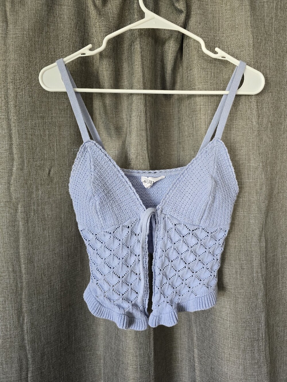 Olive And Oak Baby Blue Crochet Tie Front Tank Size M Ruffles Boho